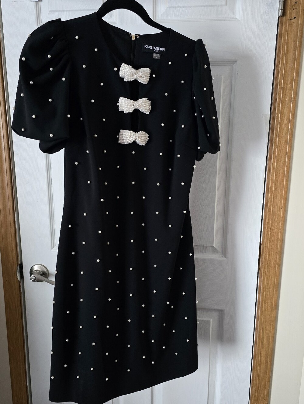 Karl Lagerfeld Kids Black Pearl-Embellished Dress with Bow Accents